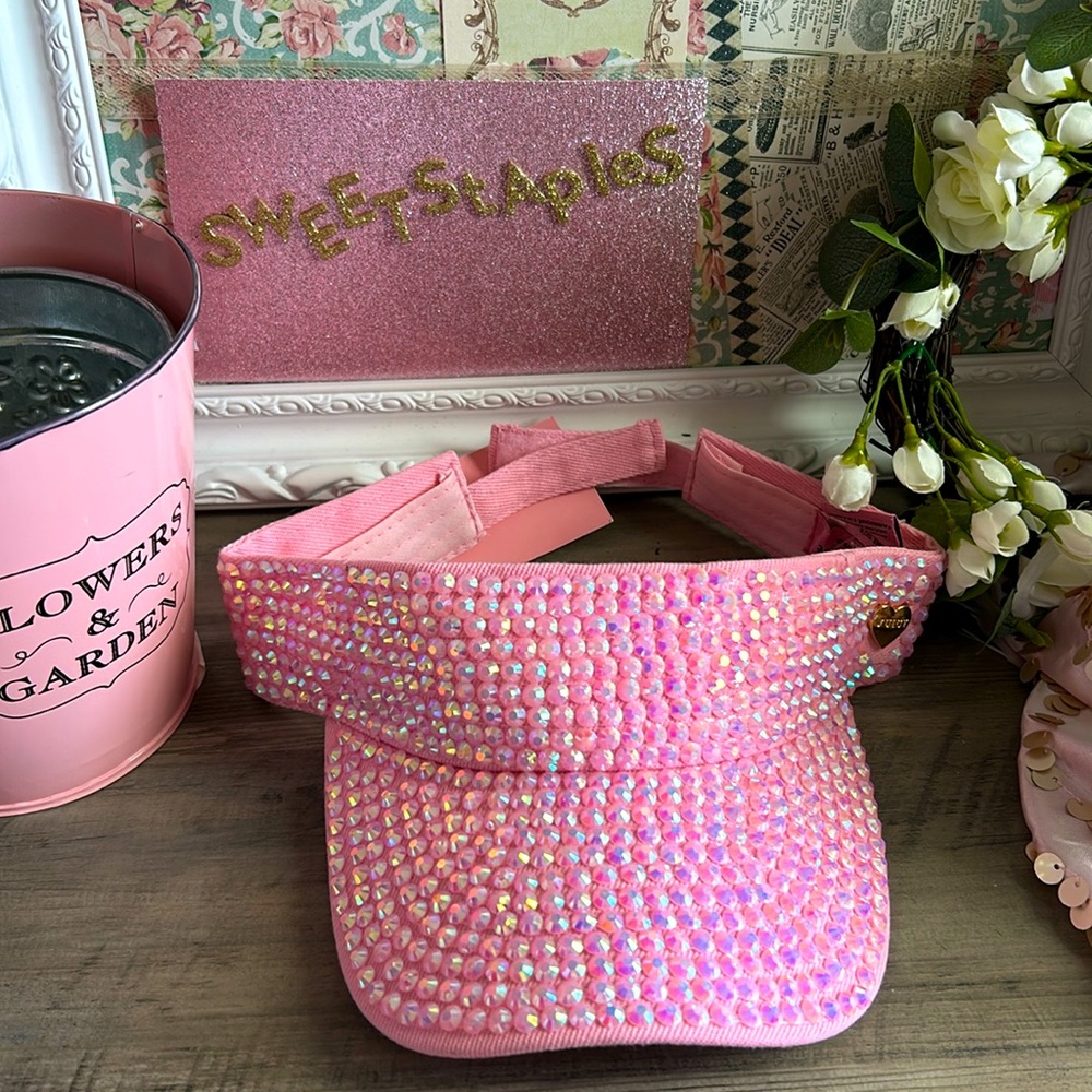 🎀Juicy couture nwt Shiny Rhinestones Sport Sun Visor Adjustable Summer Cap pink